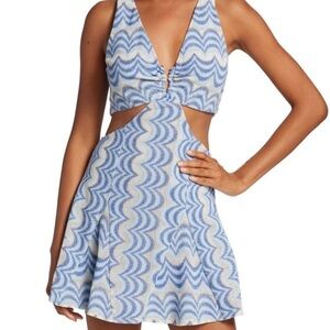 NWT Blue and white mini dress with a flattering cut out detail from Ramy Brook